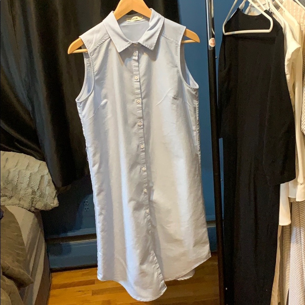 Farrow Light Blue Button Down Dress with Belt